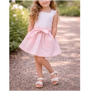 Maison Me Girl's Pink Front Waist Tie Flared Cotton Summer Skirt Size 3Y